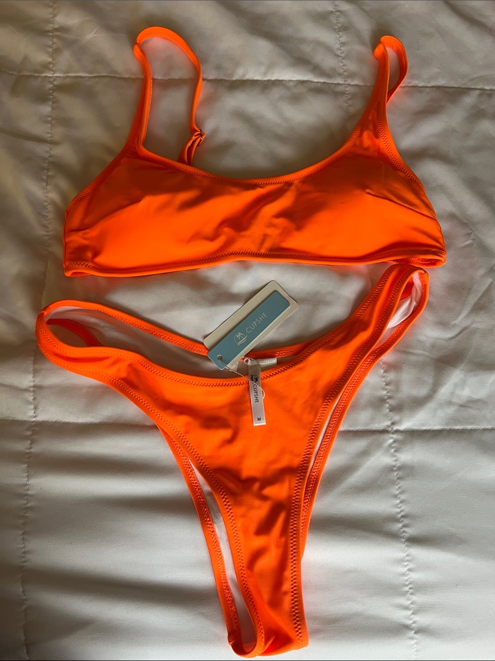 Cupshe Neon Orange Scoop Swim set/ bikini/top